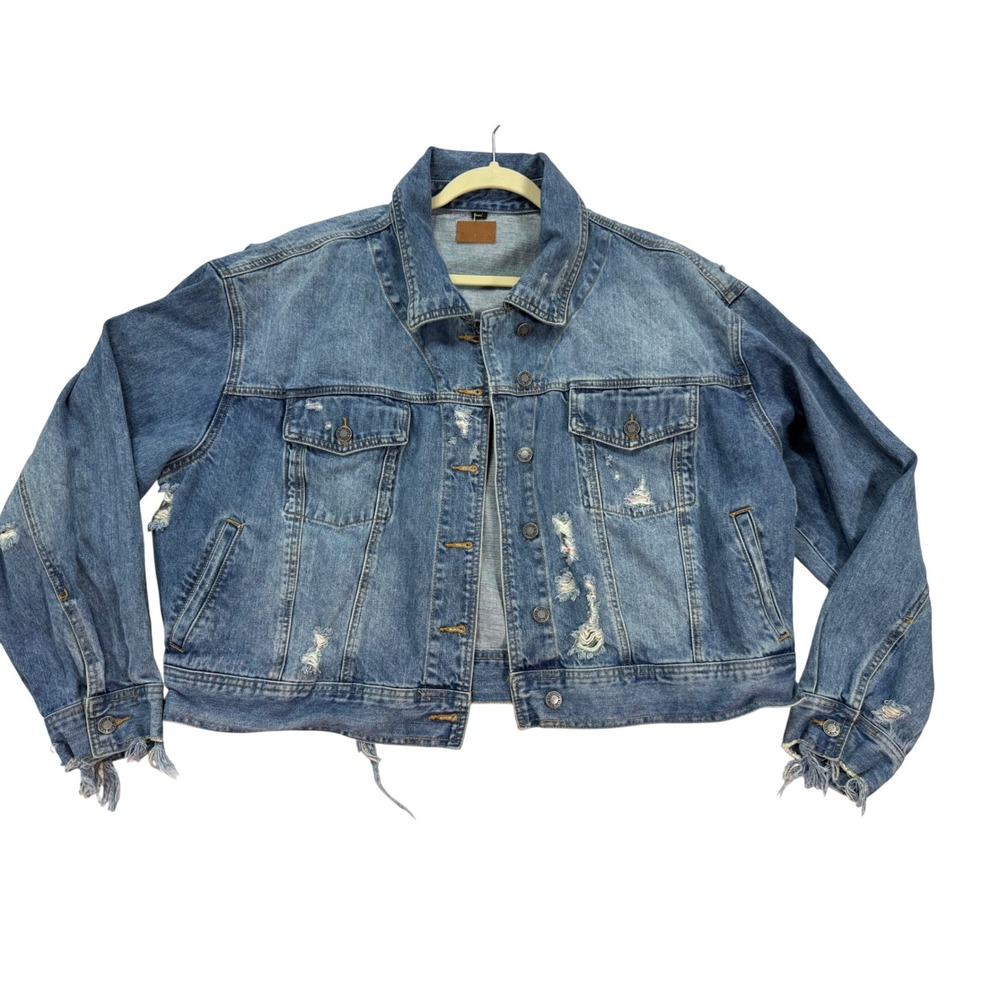 Judy Blue Denim Jacket Womens 2XL Blue Excellent Distressed Frayed JB7817